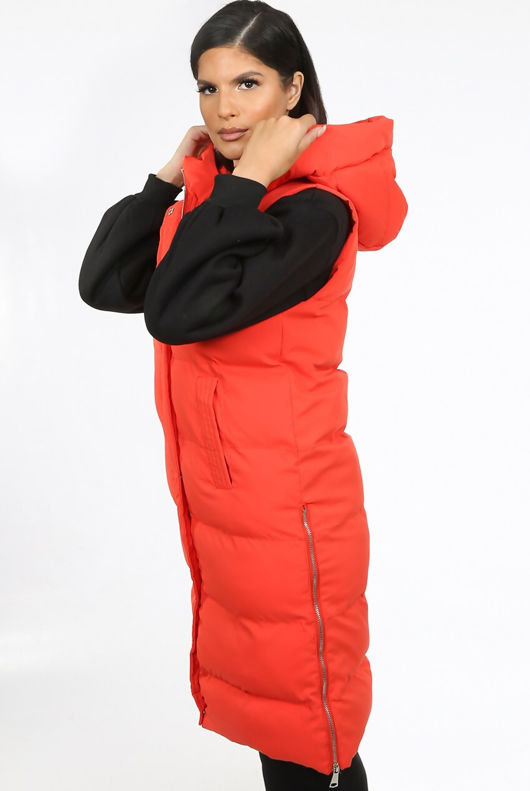 High Shine Sleeveless Long Puffer Jacket