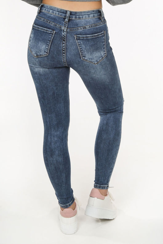 Denim Double Ripped Mid Wash Jeans