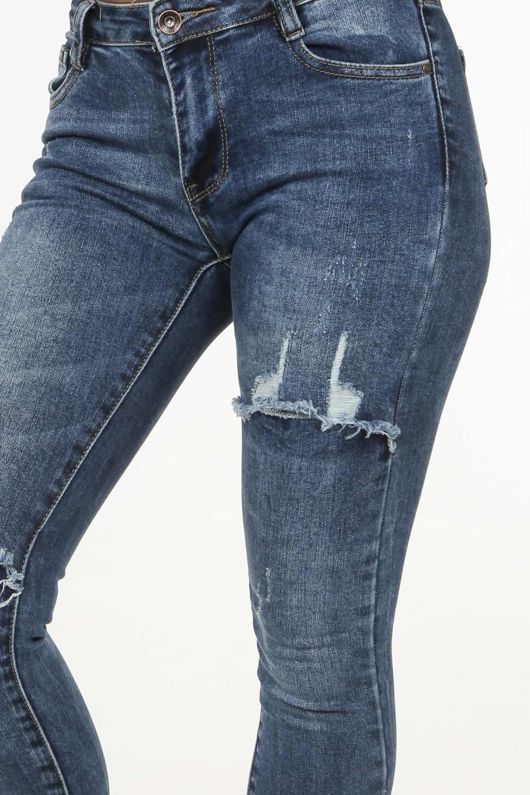 Denim Double Ripped Mid Wash Jeans