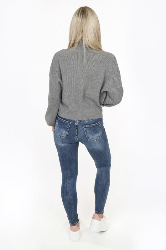 Denim Double Ripped Mid Wash Jeans