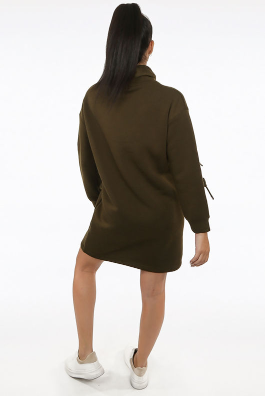 Studded ROCK ROLL Slogan High Neck Jumper Dress