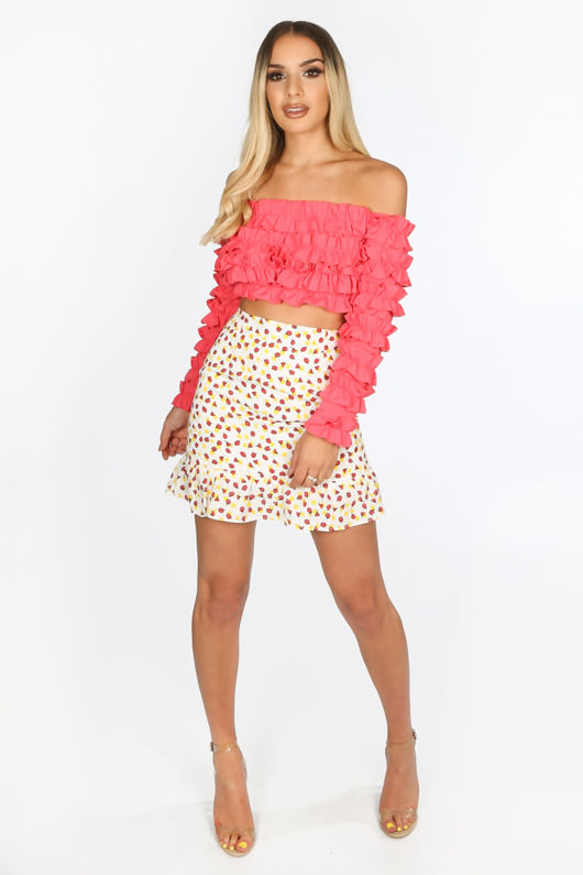 Fuchsia Ruffle Long Sleeve Crop Top