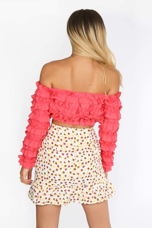 Fuchsia Ruffle Long Sleeve Crop Top