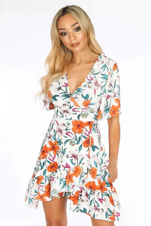 white short sleeve wrap dress