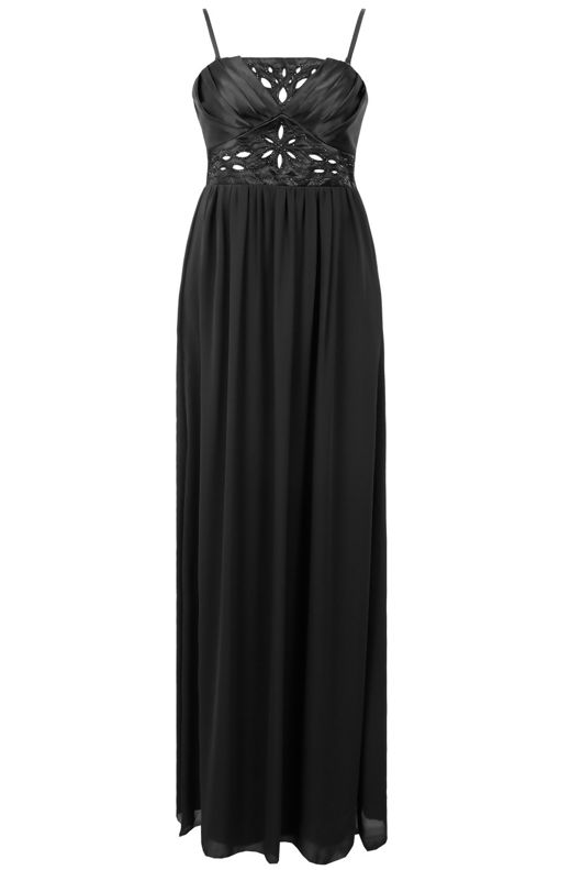 Black Sequin Detail Pleated Maxi Dress