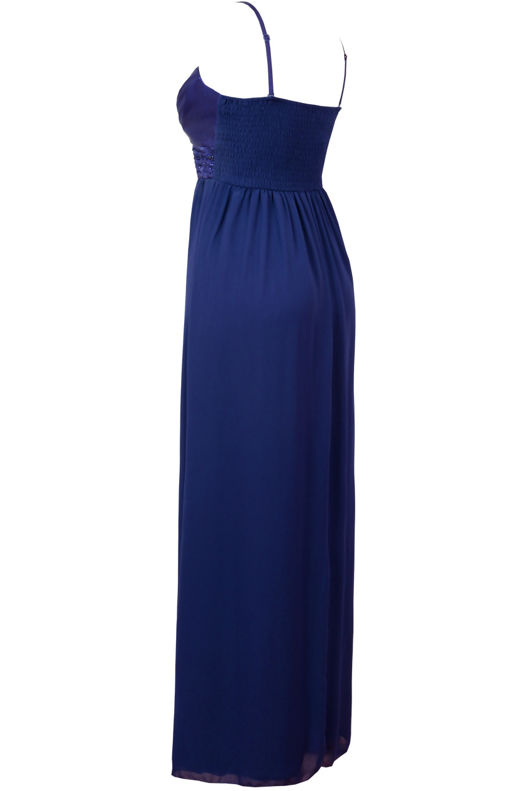 Navy Sequin Detail Pleated Maxi Dress