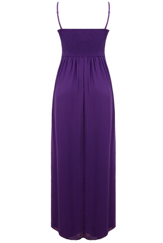 Purple Sequin Detail Pleated Maxi Dress