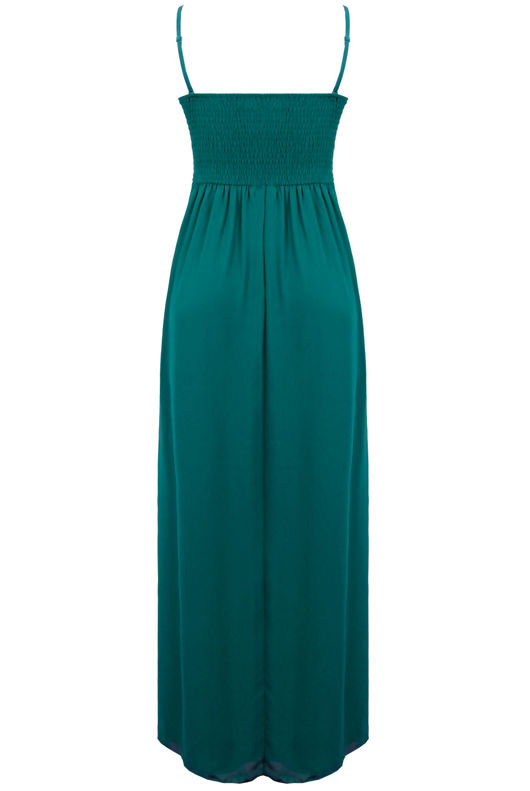 Teal Sequin Detail Pleated Maxi Dress