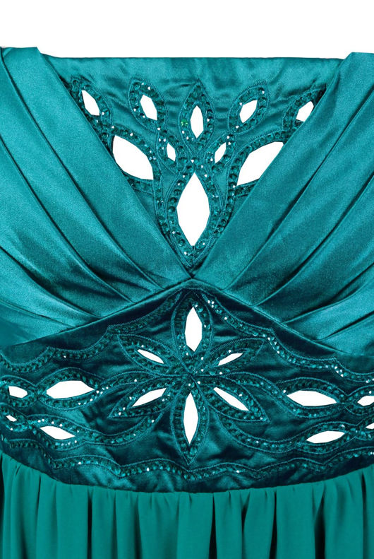 Teal Sequin Detail Pleated Maxi Dress