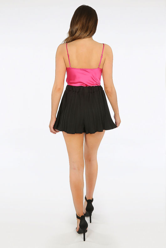 Fuchsia Satin Cowl Neck Bodysuit