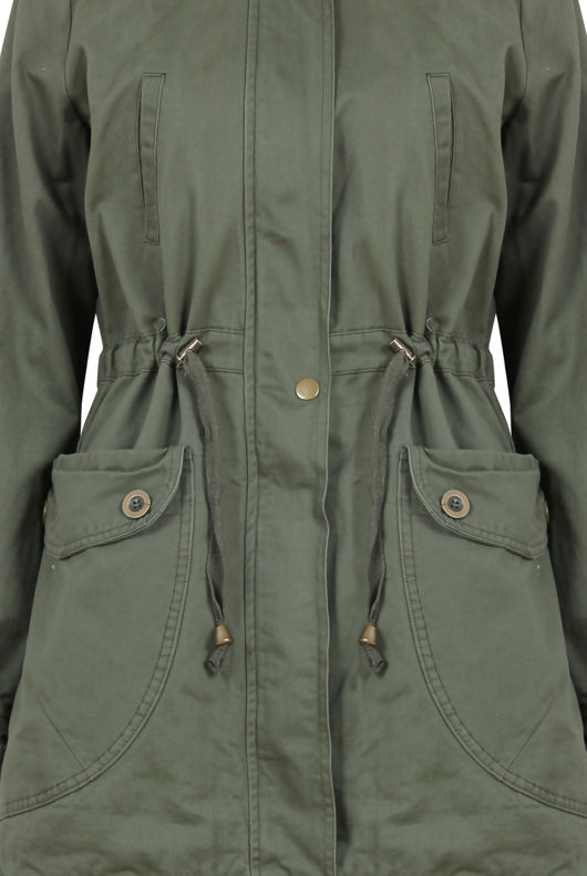 Khaki High Low Fur Hood Parka
