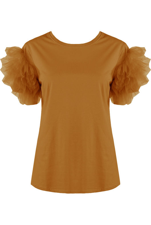 Camel Tulle Sleeve Tees 
