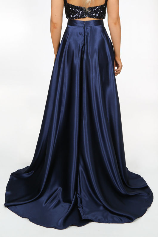 navy satin maxi dress