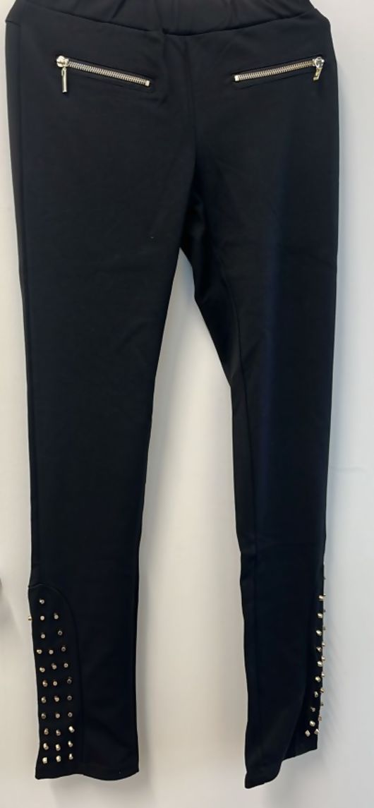 Black Stretch Golden Studs Button Legging 