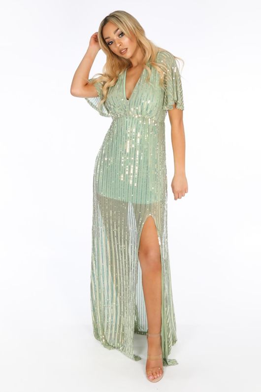 green sequin maxi dress