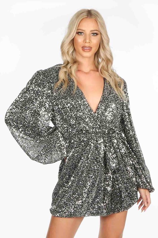 sequin mini wrap dress