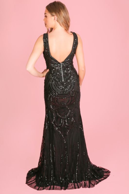 Black Premium Collection Sequin Fish Tail Maxi Dress