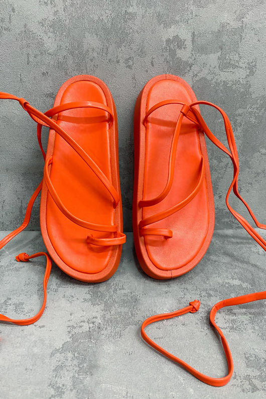Orange Loop Toe Strappy Sandals