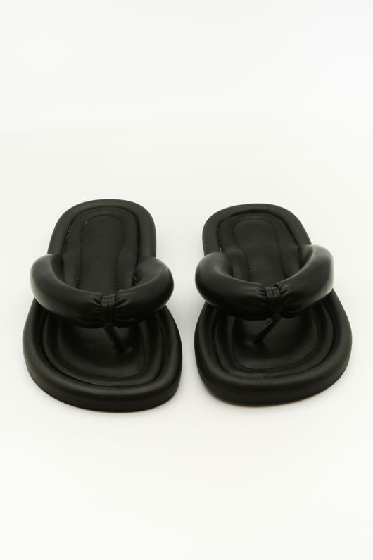 Black Pu Padded Thong mule Sandals