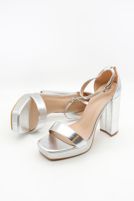 Silver Metallic Platform Heeled Sandals