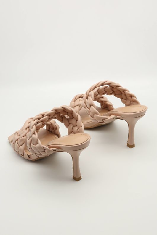 Rose Braided Twin Strap Mule Heels