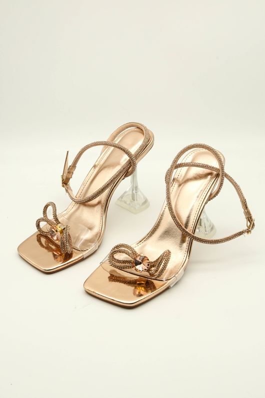 Champaign Wrap Around Diamante Bow Square To Heels