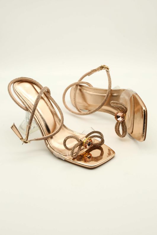 Champaign Wrap Around Diamante Bow Square To Heels