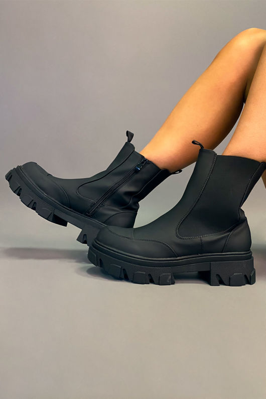 Black Chunky Sole High Ankle Boots