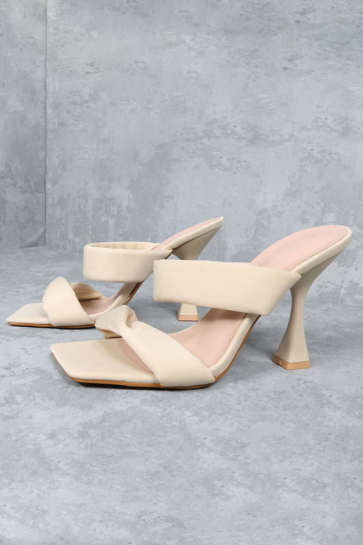 Black & Beige Cross Over Low Heeled Mules