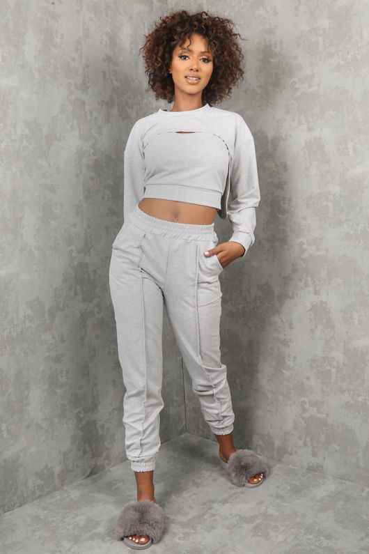 Grey Faux Fur Strap Sliders