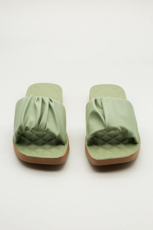 Pastel Green Ruched Sliders