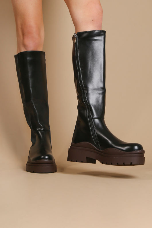 Chocolate Chunky Sole Knee High Boots