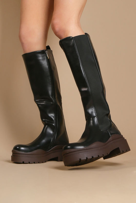 Chocolate Chunky Sole Knee High Boots