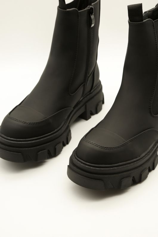 Black Chunky Sole High Ankle Boots