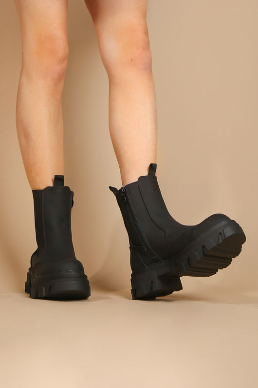 Black Chunky Sole High Ankle Boots