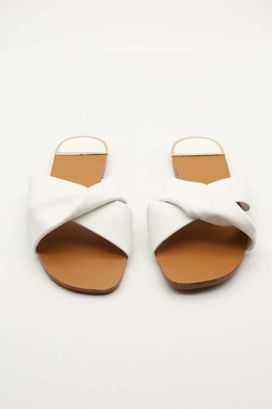 White PU Double Strap Mule Flat Sandal