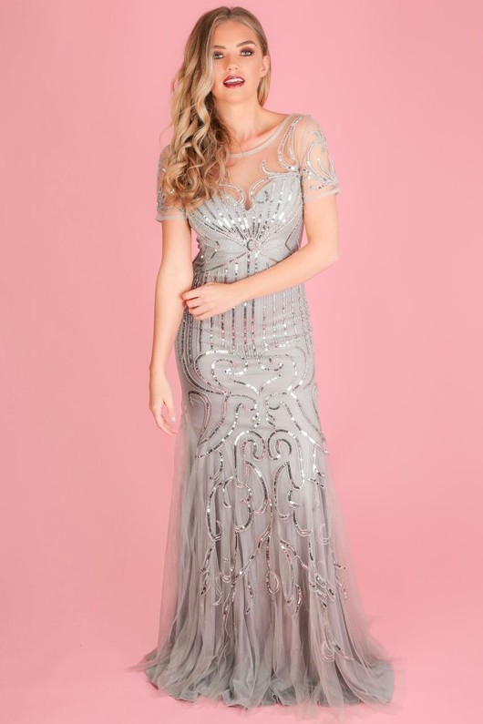 sequin maxi dress with sleeves
