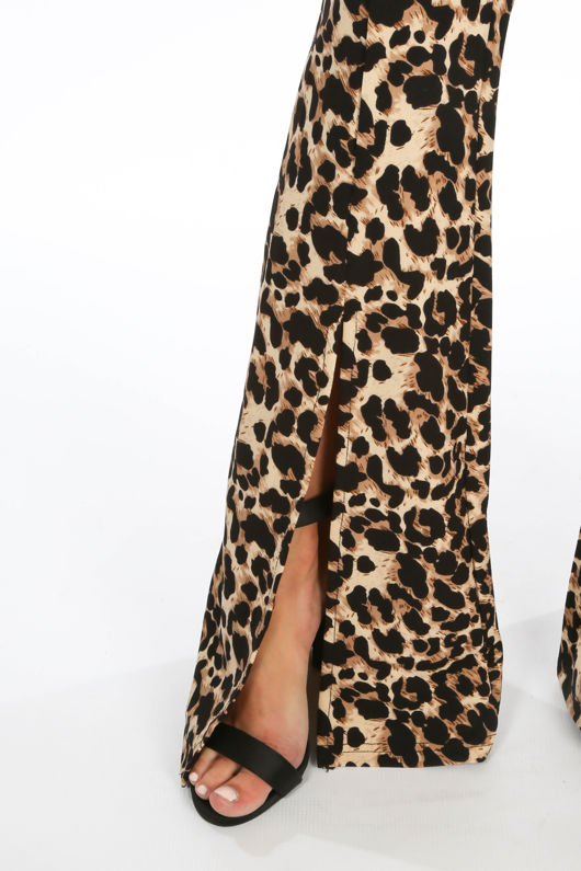 Split Front Leopard Print Flare Trouser