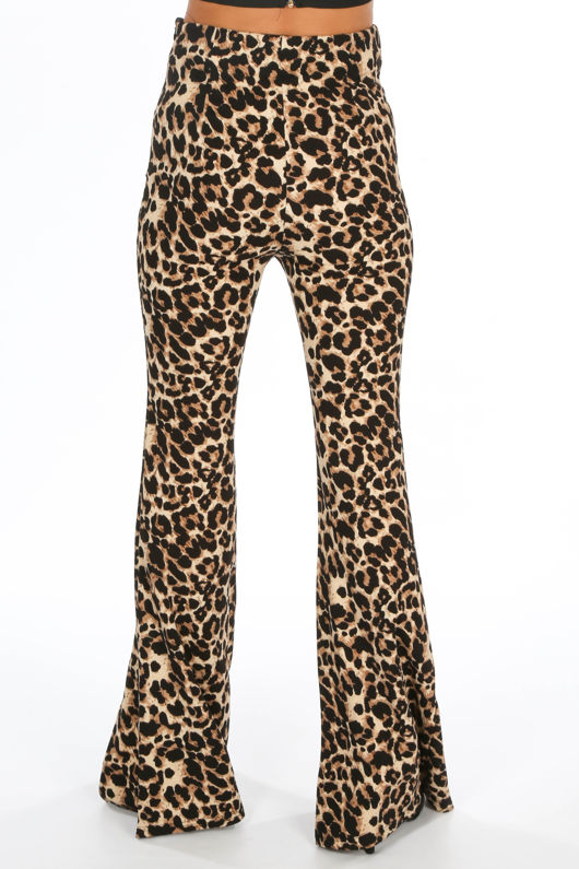 Split Front Leopard Print Flare Trouser