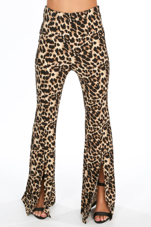 Split Front Leopard Print Flare Trouser