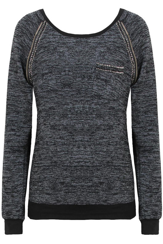 Grey Knitted Stud & Zip Detail Top & Pant Set