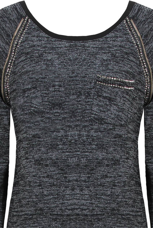 Grey Knitted Stud & Zip Detail Top & Pant Set