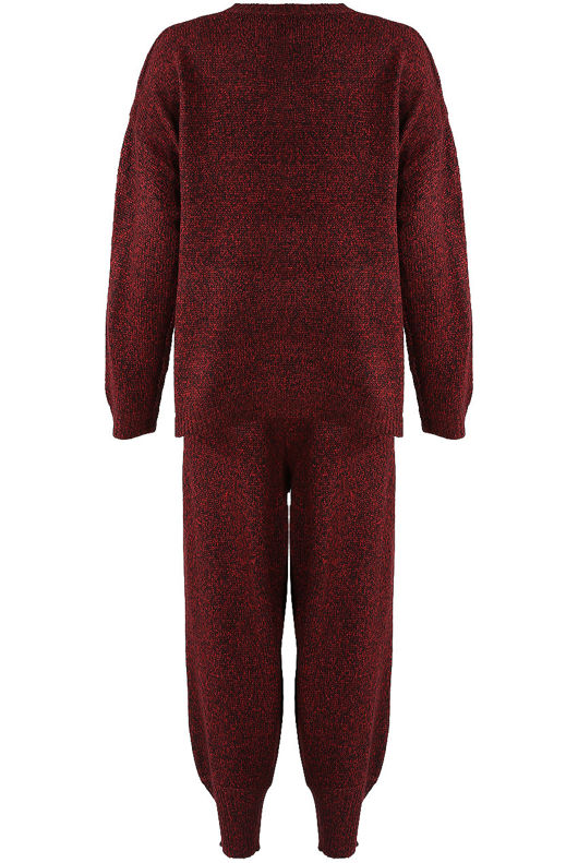 Wine Melange Knitted Jumper & Jogger Loungewear