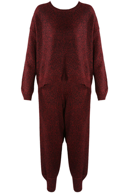 Wine Melange Knitted Jumper & Jogger Loungewear