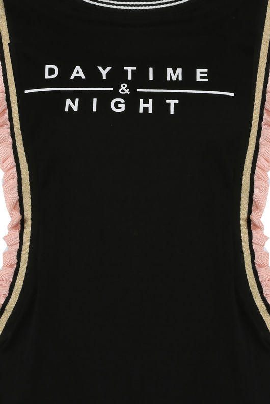 Black DAYTIME & NIGHT Slogan Frill Tee