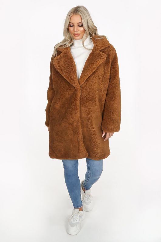 Camel Over-Sized Borg Teddy Coat