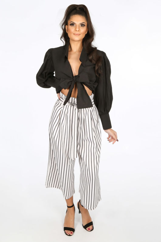 Black Tie Front Cropped Shirt 