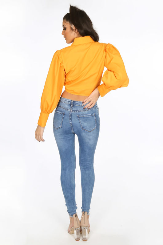Orange Tie Front Cropped Shirt 