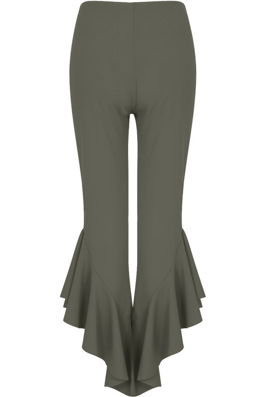 Fitted Crepe Draped Frill Hem Trouser In Grey