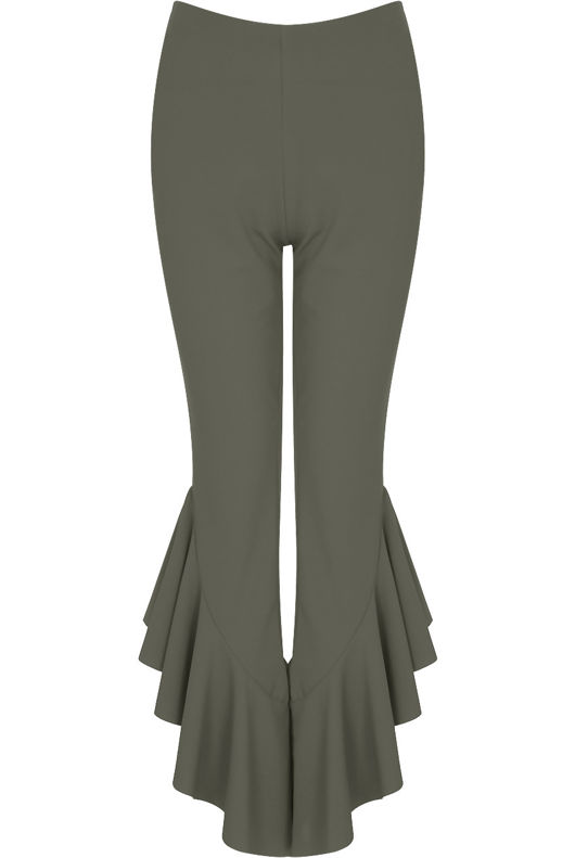 Fitted Crepe Draped Frill Hem Trouser In Grey